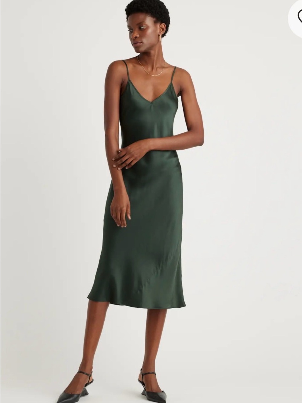 Quince 100% Silk Slip Midi Dress Forest Green Quiet Luxury Minimalist M